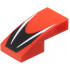 Slope, Curved 2 x 1 x 2/3 with 2 White Stripes on Black Chevron Pattern: {ярко червен}