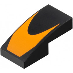 Slope, Curved 2 x 1 x 2/3 with Orange Chevron Pattern: {черен}