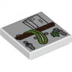 Tile 2 x 2 with Reddish Brown Shelf, Letters, Light Bluish Gray Keys, Bright Green Sunflower Lanyard and Beetle Keychain Pattern: {бял}