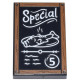 Tile 2 x 3 with Chalk Board with Dark Orange Frame with Wood Grain and Nails, White 'Special', Fish Platter, Scribbles and Number 5 Pattern: {черен}