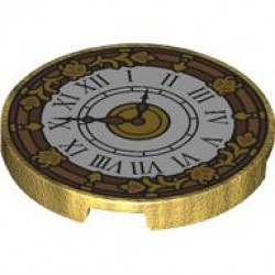 Tile, Round 3 x 3 with White Clock Face, Copper and Gold Hands, Border, and Filigree and Black Roman Numerals Pattern: {топло златист}