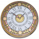 Tile, Round 3 x 3 with White Clock Face, Copper and Gold Hands, Border, and Filigree and Black Roman Numerals Pattern: {топло златист}