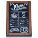 Tile 2 x 3 with Chalk Board with Dark Orange Frame with Wood Grain and Nails, White 'Menu', Food Items and Scribbles Pattern: {черен}