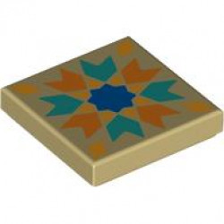 Tile 2 x 2 with Orange and Dark Turquoise Chevrons, Yellow Diamonds, Blue Star Pattern: {тухлено жълт}
