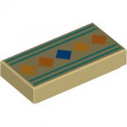 Tile 1 x 2 with Orange, Yellow and Blue Squares, Dark Turquoise Border Lines Pattern: {тухлено жълт}