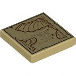 Tile 2 x 2 with Black Tattered Edge Border, Dark Tan Writing, Dark Red Bird Wing and Flying Machine Blueprint Pattern: {тухлено жълт}