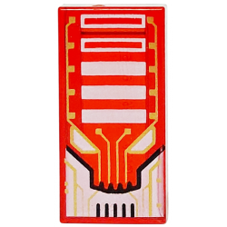 Tile 1 x 2 with Alien Robot Face with Gold Circuitry, Black Lines, White Eyes and Rectangles Pattern: {прозрачно червен}