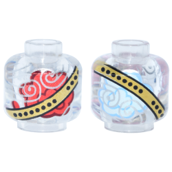 Minifigure, Head without Face with Gold Bands with Solid Black Dots, Silver Swirls, Red and Light Aqua Smoke on Opposite Sides Pattern (HP Remembrall): {прозрачен}