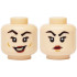 Minifigure, Head Dual Sided Female Black Eyebrows and Eyelashes, Dark Red Lips, Medium Nougat Cheek Dimples and Lopsided Open Mouth Smile with Teeth / Chin Dimple and Frown Pattern: {светло нуга}
