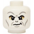 Minifigure, Head Alien with HP Voldemort Black Eyebrows and Nostrils, Light Bluish Gray Wrinkles, Dark Tan and Tan Eye Shadow, Smirk Pattern: {бял}