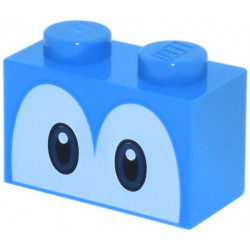 Brick 1 x 2 with Dark Blue and Black Eyes on White Background Pattern (Super Mario Yoshi): {тъмно небесносин}