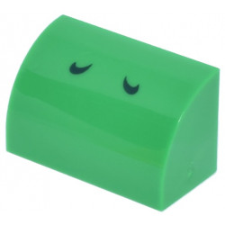 Slope, Curved 1 x 2 with Bottom Stud Holder with 2 Dark Green Curved Lines Pattern (Super Mario Yoshi Nostrils): {ярко зелен}