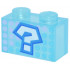 Brick 1 x 2 without Bottom Tube with White Question Mark with Dark Azure and Blue Outline, Dark Pink and Medium Azure Dots Pattern (Super Mario Item Box): {прозрачен светло син опал}