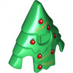 Minifigure, Headgear Head Cover, Costume Pine Tree with Red Christmas Baubles and Gold Beads Pattern: {тъмно зелен}