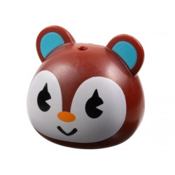 Minifigure, Head, Modified Squirrel / Cub with Ears with Molded Medium Azure Auricles and Printed White Face, Black Eyes and Orange Nose Pattern: {нов тъмно червен}