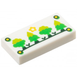 Tile 1 x 2 with Yellow Flower Sun and Nails and Lime, Bright Green, and Dark Green Trees Pattern: {бял}