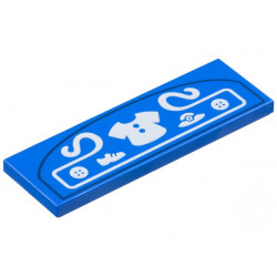 Tile 2 x 6 with Store Sign with White Shirt, Shoe, Hat, Buttons in Filigree and Dark Blue Border Pattern: {ярко син}
