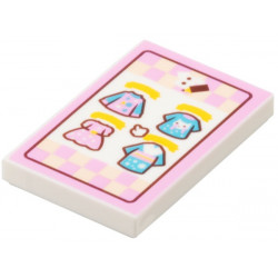 Tile 2 x 3 with Clothing Ad, Bright Pink and Dark red Border, Medium Azure and Yellow Garments Pattern: {бял}