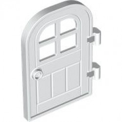 Door 1 x 4 x 6 Curved Top with Window with 4 Panes and Stud Handle, Reinforced Edge: {бял}