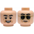 Minifigure, Head Dual Sided Black Eyebrows, Medium Nougat Wrinkles and Chin Dimple, Open Mouth Smile with Top Teeth / Stern with Gold Sunglasses Pattern: {светло нуга}