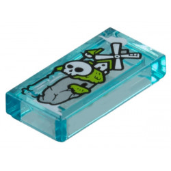 Tile 1 x 2 with Light Bluish Gray Rock, Lime Grass, White Windmill, Skull and Waterfall Pattern: {прозрачно светло син}