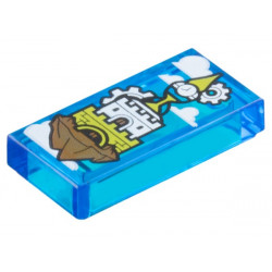 Tile 1 x 2 with White Clouds, Lime Castle and Clock Tower on Floating Rock Pattern: {прозрачно син}