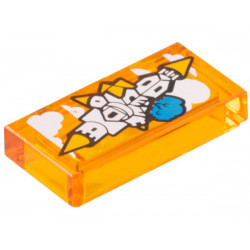 Tile 1 x 2 with Floating Castle in the Sky with Orange Roofs, White Clouds and Dark Azure Tree Pattern: {прозрачно ярко оранжев}
