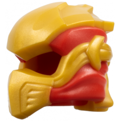 Minifigure, Headgear Ninjago Wrap Type 10 with Molded Pearl Gold Armor, Wraps and Knot Pattern: {ярко червен}