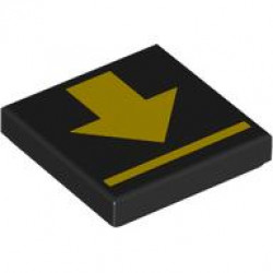 Tile 2 x 2 with Yellow Arrow and Line Pattern: {черен}