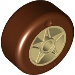 Wheel 30 x 15 with Pin Hole with Molded Reddish Brown Hard Plastic Tire Pattern: {тухлено жълт}