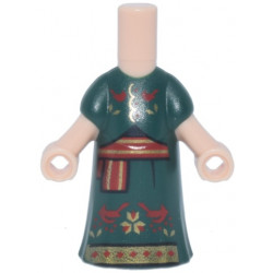 Micro Doll, Body with Molded Dark Green Dress and Printed Red, Black and Gold Striped Sash, Birds, Leaves and Trim Pattern: {светло нуга}