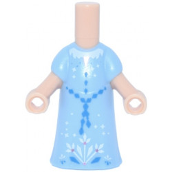 Micro Doll, Body with Molded Bright Light Blue Dress and Printed Blue Beaded Belt and Buttons, White Collar and Half Snowflake and Metallic Pink Accents Pattern: {светло нуга}