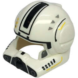 Minifigure, Headgear Helmet SW Clone Pilot with Open Visor with Black Stripe, Yellow Markings, Dark Bluish Gray Cheeks, Light Bluish Gray Triangles Pattern: {бял}