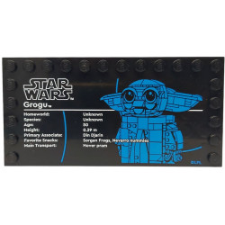 Tile, Modified 6 x 12 with Studs on Edges with Star Wars Logo and 'Grogu' Pattern: {черен}