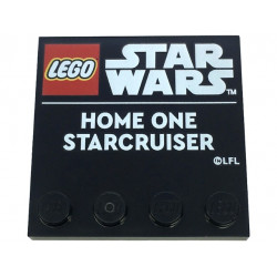 Tile, Modified 4 x 4 with Studs on Edge with LEGO Star Wars Logo and White 'HOME ONE STARCRUISER' Pattern: {черен}