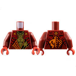 Torso Armored Tunic with Red Shoulder Panels, Orange Trim and Gold Ninjago Logogram Letter K over Chest Armor, Fire Dragon Logo on Back Pattern / Dark Red Arms / Red Hands: {нов тъмно червен}