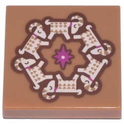Tile 2 x 2 with Tan and Reddish Brown Big Horn Sheep Wreath and Magenta Star Pattern: {умерен нуга}