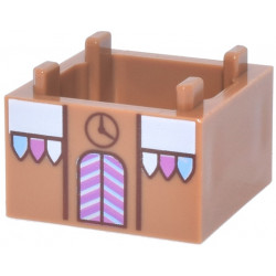 Container, Box 2 x 2 x 1 - Top Opening with Raised Inner Bottom with Gingerbread House, Bright Pink, Bright Light Blue and White Awning, Icing and Striped Door and Reddish Brown Clock Pattern: {умерен нуга}
