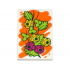 Tile 2 x 3 with Painting of Yellow and Magenta Flowers with Lime Leaves on Orange Background Pattern (BAM): {бял}