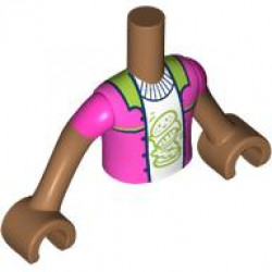 Torso Mini Doll Boy Dark Pink Jacket Open with Lime Collar and Trim over White Shirt with Hamburger with Face Pattern, Medium Nougat Arms with Hands with Dark Pink Short Sleeves: {умерен нуга}