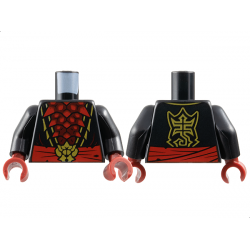 Torso Robe Open with Gold Trim over Dark Red Chest Exoskeleton Segments with Red Spikes, Waist Sash with Insect Head Buckle, Stylized Scorpion Logo on Back Pattern / Black Arms / Dark Red Hands: {черен}