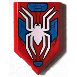 Tile, Modified 2 x 3 Pentagonal with White Spider, Blue Armor Plates, Dark Red Circuitry Pattern: {ярко червен}