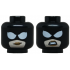 Minifigure, Head Dual Sided Female Balaclava with Large White Eyes over Light Nougat Face with Medium Nougat Lips, Lopsided Grin / Angry Bared Teeth Pattern: {черен}