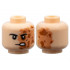 Minifigure, Head Black Eyebrows, Nougat and Dark Orange Burned and Scarred Left Side, Lopsided Open Mouth Scowl with Teeth Pattern: {светло нуга}