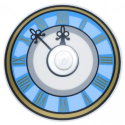 Dish 4 x 4 Inverted (Radar) with Solid Stud with Bright Light Blue and Dark Azure Clock Face with Black Hands and Gold Roman Numerals and Border Pattern: {бял}