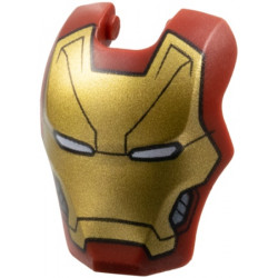 Minifigure, Visor Top Hinge Large with Gold Face Shield, White Eyes, Dark Silver Trim on Cheeks, Black Diagonal Forehead Lines Pattern (Iron Man Mark 46): {нов тъмно червен}