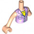 Torso Mini Doll Girl Lavender Sleeveless Jacket with Dark Blue Pockets and White Flowers and Zipper over Yellow Top Pattern, Light Nougat Arm Left, Light Nougat Arm with Hand Right: {светло нуга}