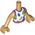 Torso Mini Doll Girl White Tank Top with Dark Pink Trim, Black Lines and Dots and Blue, Lime and Yellow Shapes Pattern, Medium Tan Arms with Hands: {умерен тан}