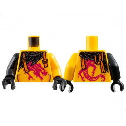 Torso Shirt with Pockets and Painted Magenta Dragon, Black Tattered Scarf, Orange Broken Suspenders with Gold Slides Pattern / Bright Light Orange Arm Left / Black Arm Right / Black Hands: {огнено жълто-оранжев}