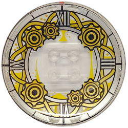 Dish 6 x 6 Inverted (Radar) - Solid Studs with Clock Face with Silver Roman Numerals, Gold Curved Lines and Gears Pattern: {прозрачен}